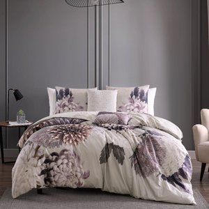 Bebejan Bloom Purple 100% Cotton Sateen 230 Thread Count 5-Piece Comforter Set